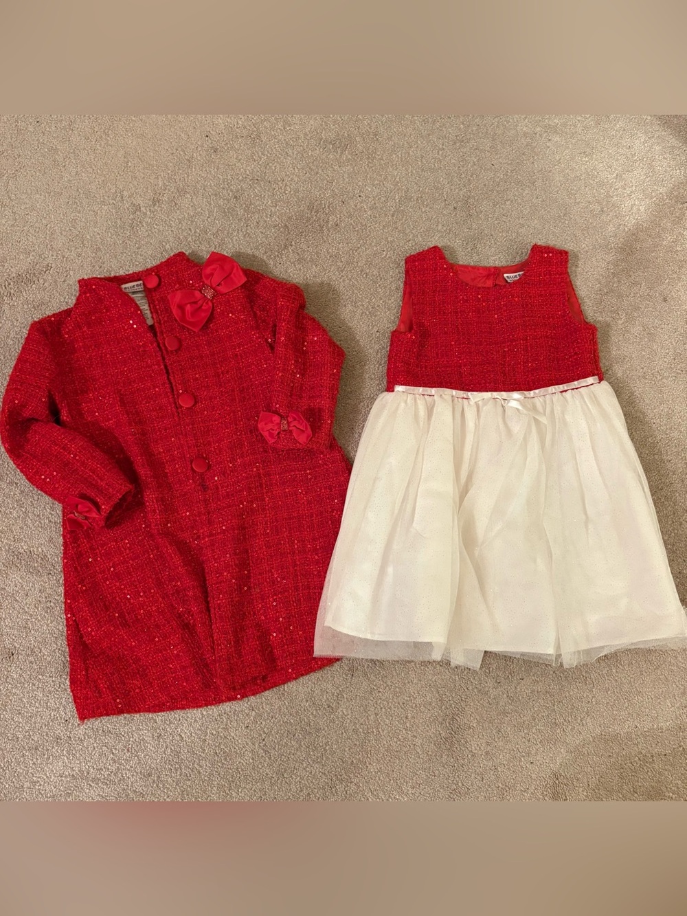Blueberi Boulevard Red & Ivory Girls Holiday Dress Set with Coat size 4-5
